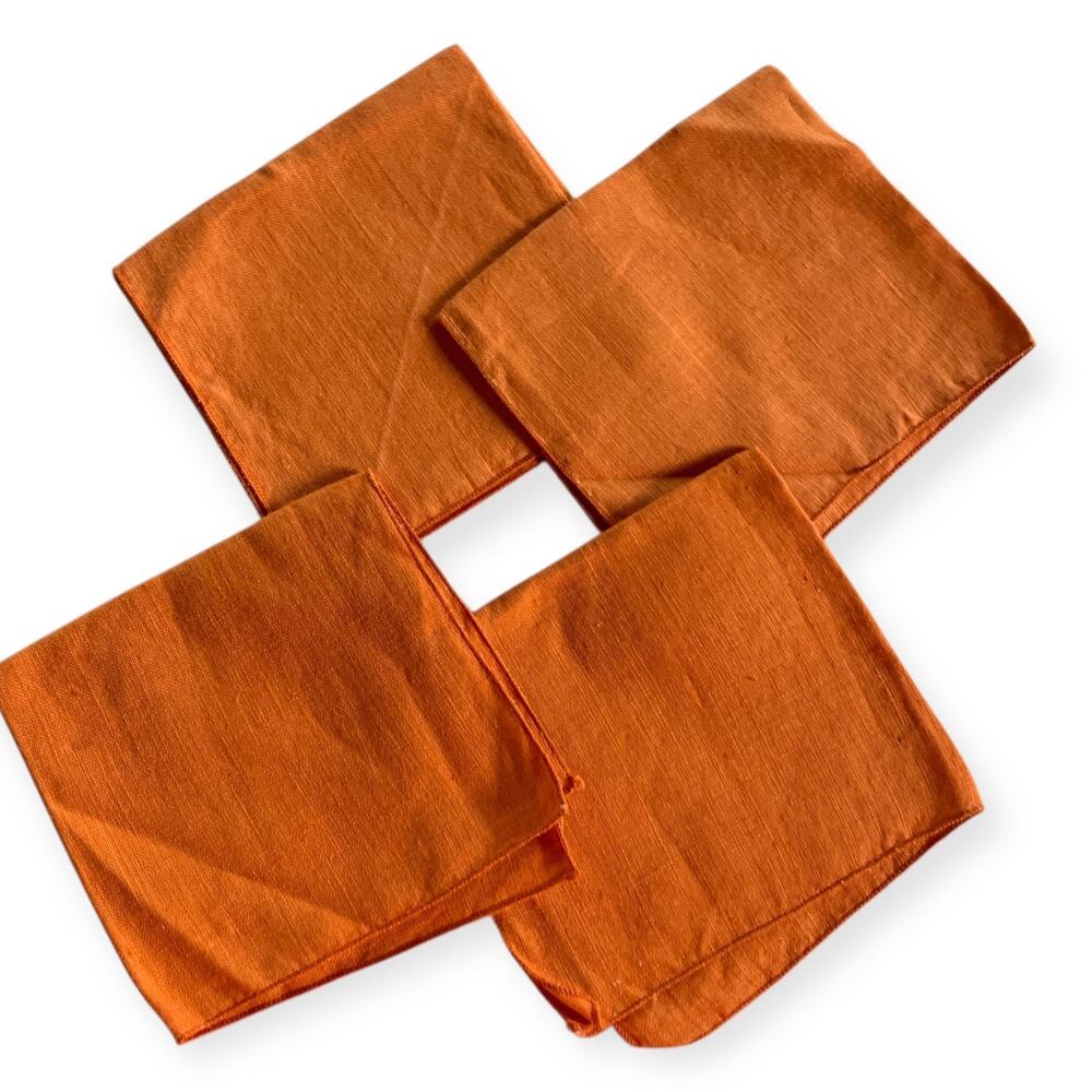 Set of 4 Orange Fabric Cocktail Napkins 11 Inch Square Linen Blend